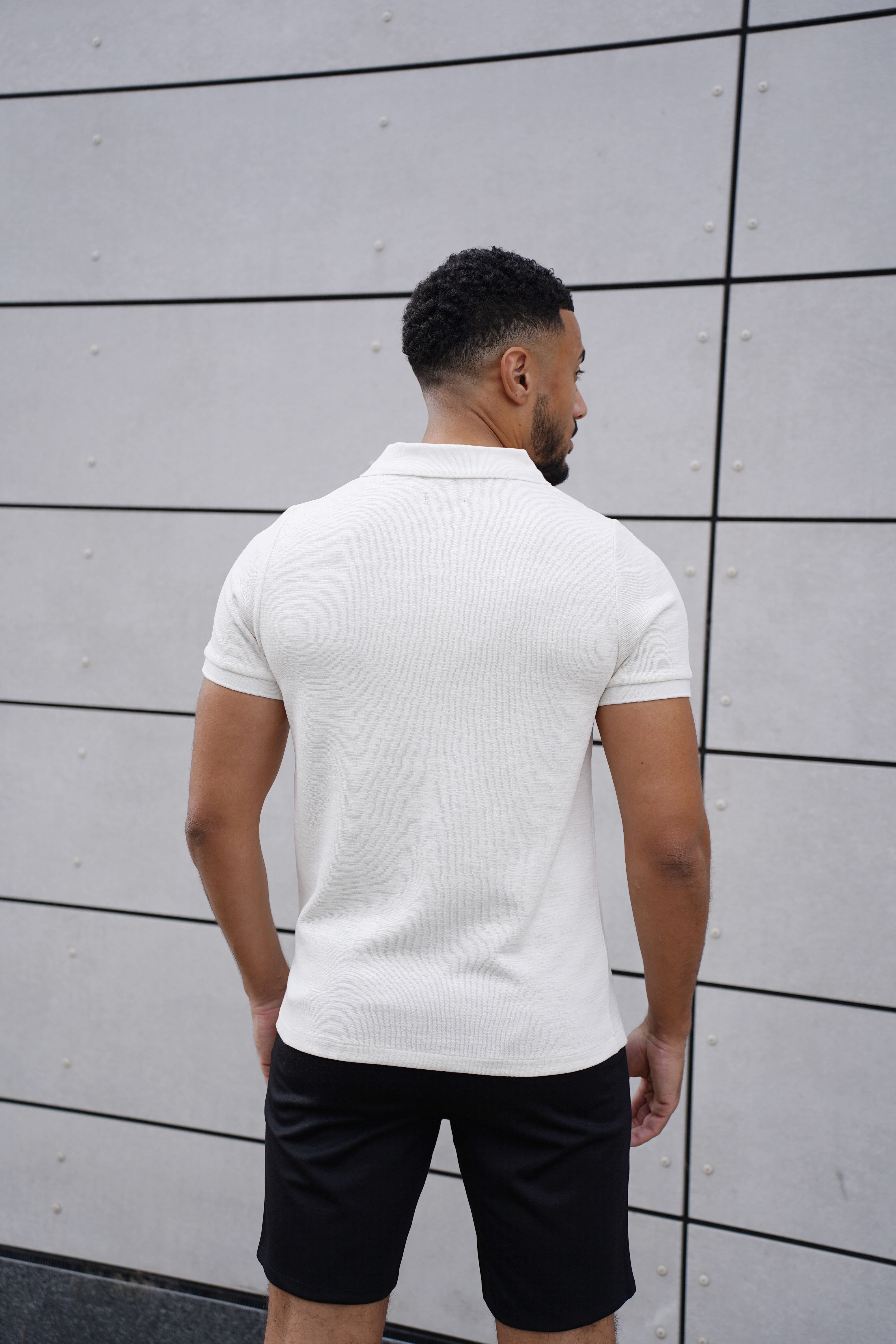 CAPO Jersey Slub Cuban White Polo Shirts